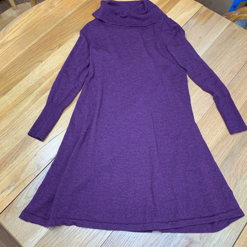 Artisan NY Womens Purple 100% Extra Fine Merino Wool Cowl Neck Sweater Dress M
